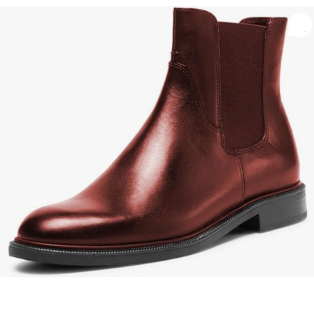 miss left Women Round Toe Boot Elastic Pull On Chunky Flat Ankle Booties Red